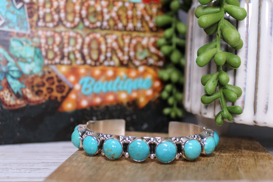 Kingman Turquoise 11-Stone Cuff – Handmade by Navajo Artist Diana Nez