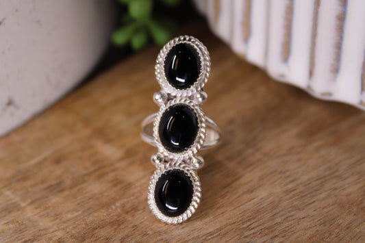 Navajo Peggy Skeets Black Onyx Sterling Silver Ring – Size 5.5