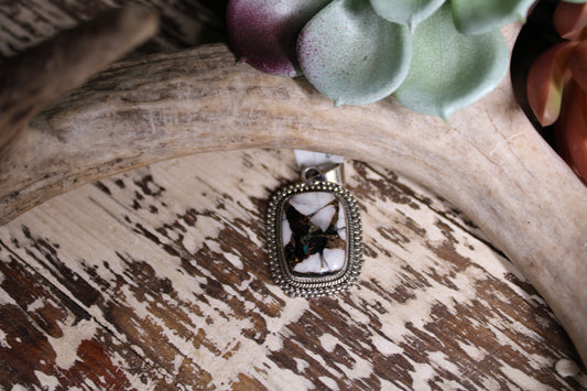Tonopah White Buffalo Turquoise Open Back Sterling Silver Pendant