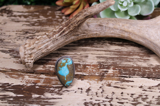 Donovan Nez Navajo Sterling Silver Kingman Turquoise Adjustable Ring