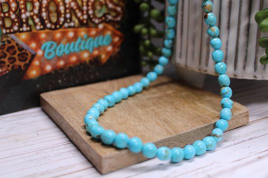 Navajo Handmade Nevada Turquoise Bead Necklace by Artist Naomi Garcia - 18-Inch