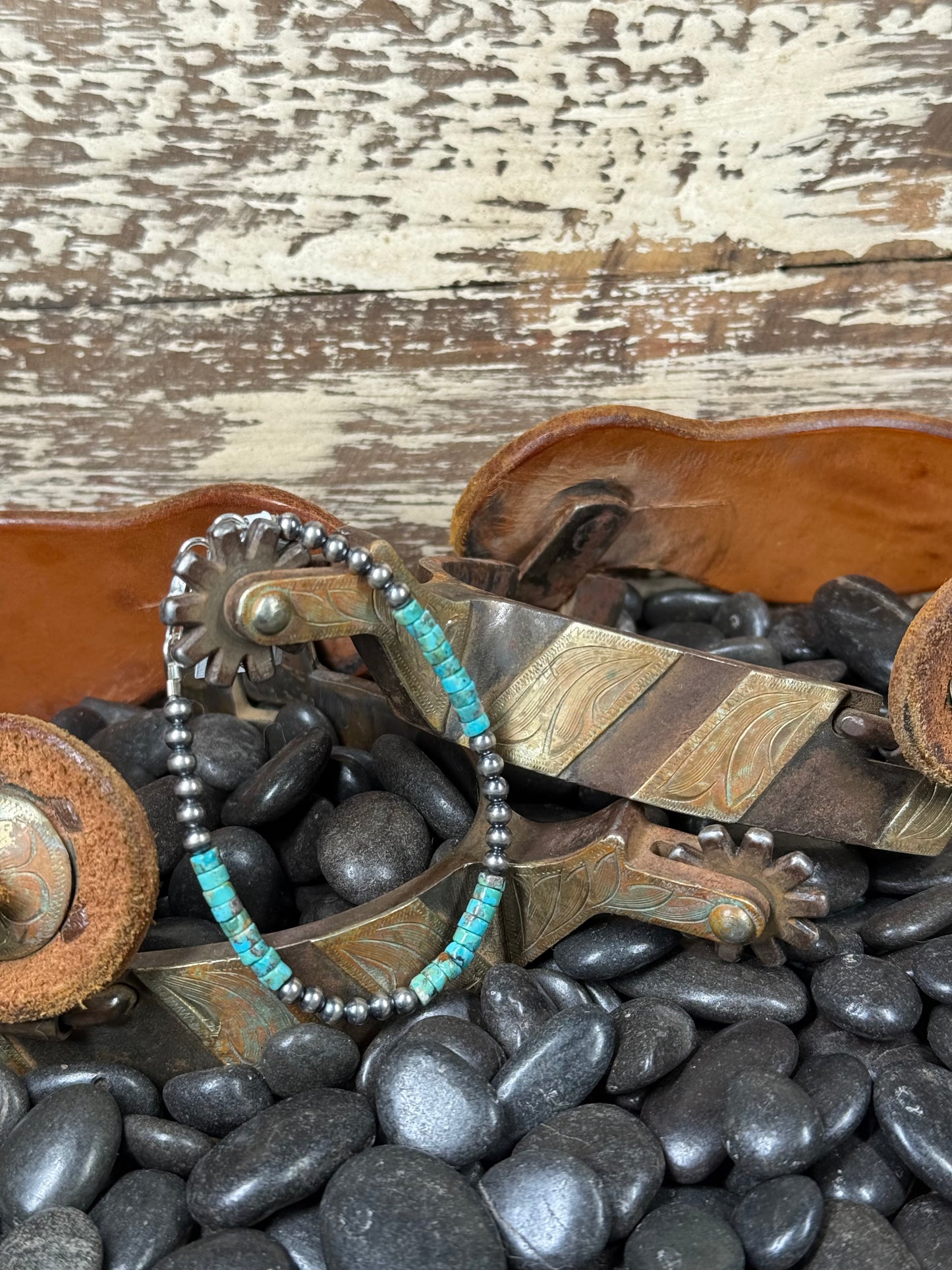 Corraine Smith Navajo Hand-Strung Kingman Turquoise & 4mm Navajo Pearl Sterling Silver Bracelet