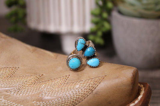 Bypass Turquoise Sterling Silver Adjustable Ring – Stamped .925