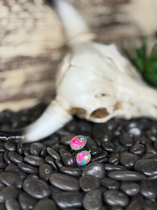 Rex Abeita Navajo Sterling Silver Kingman Cotton Candy Turquoise Adjustable Ring