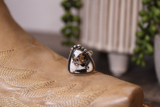 Tonopah White Buffalo Turquoise Sterling Silver Ring – Size 9, Stamped .925