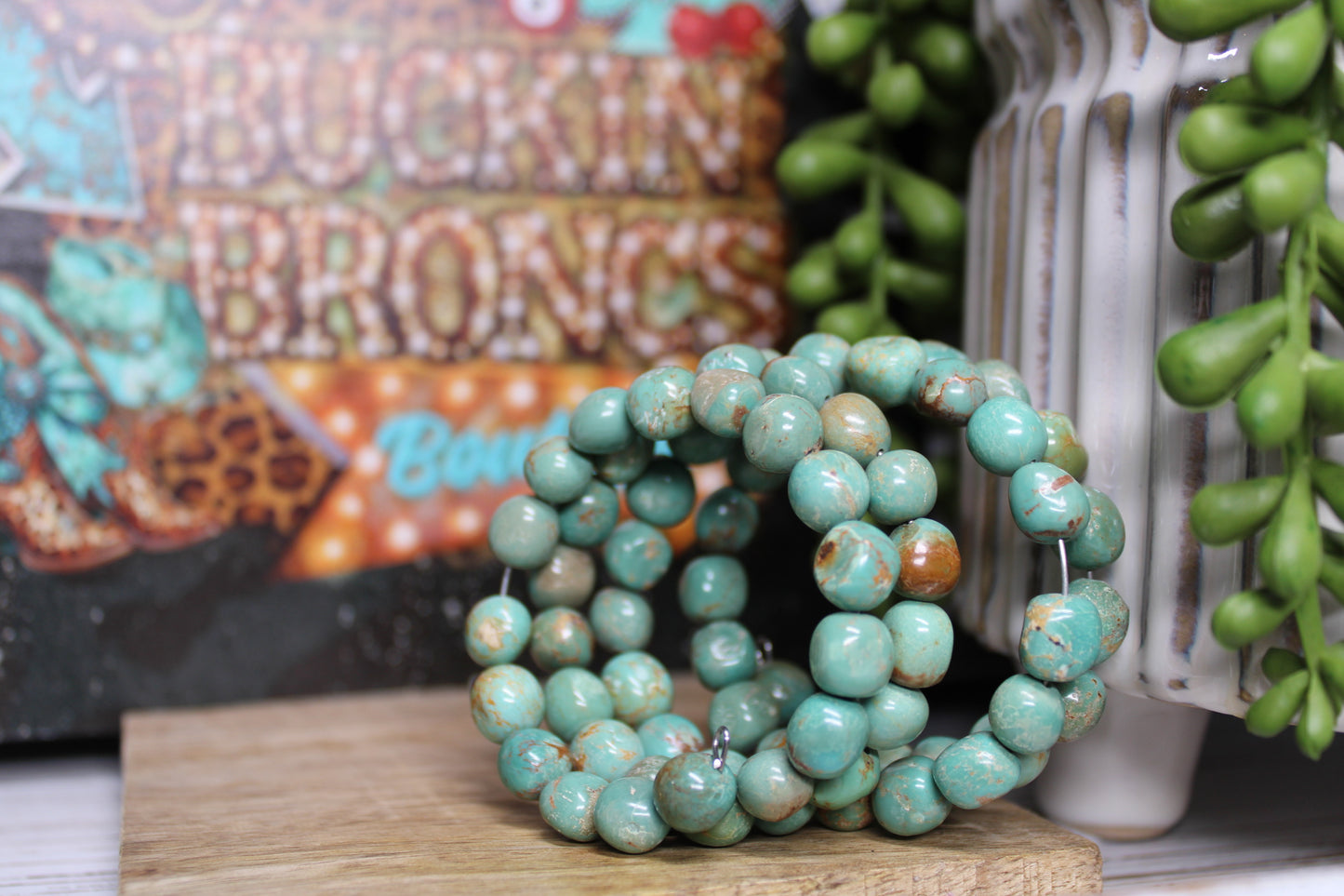 Wrap-Around Kingman Turquoise Beaded Bracelet - Handmade by Navajo Artist Vicki Johnson