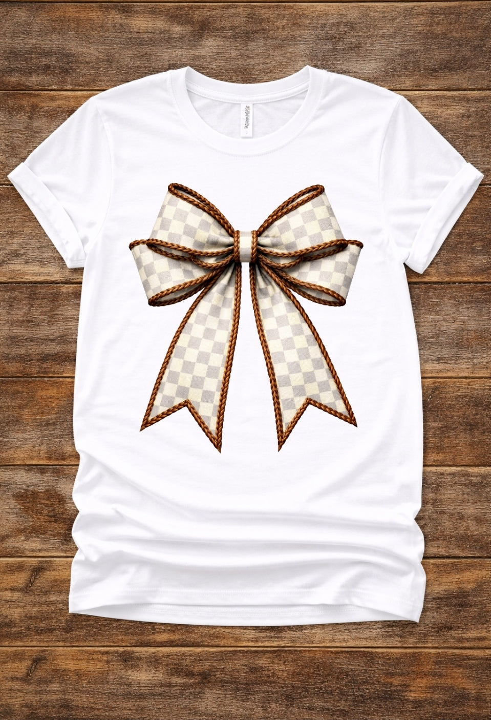 Madd Western White Checkered Rope Bow Tee