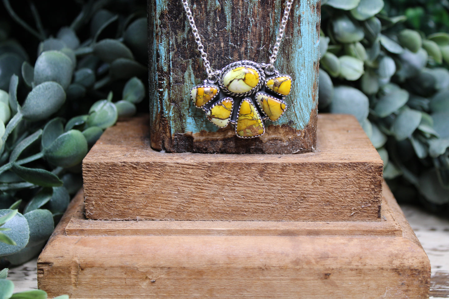 Honey Dahlia Turquoise Sterling Silver Necklace – 15” Chain