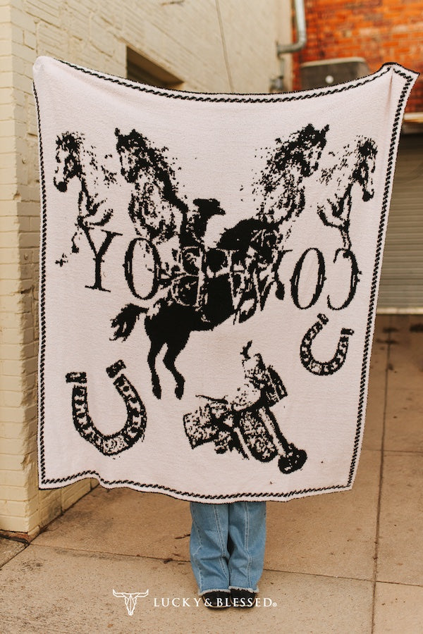 Western Cowboy Printed Knitted Blanket – 50" x 60"