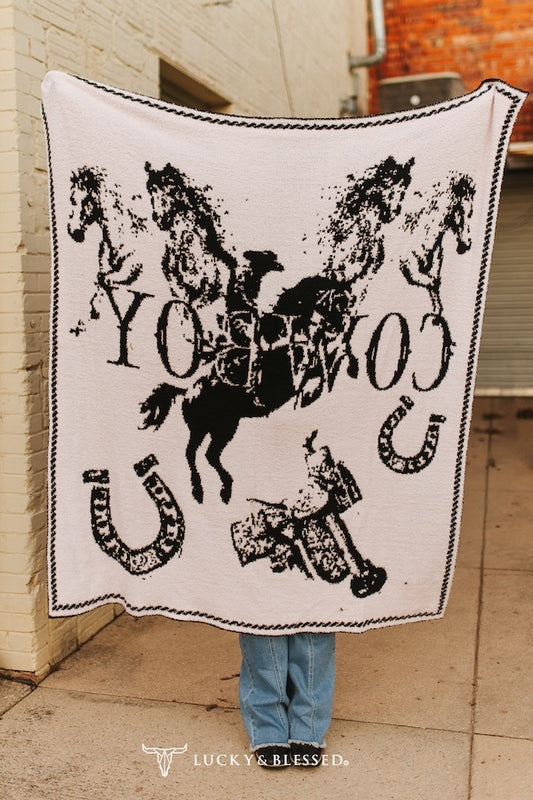 Western Cowboy Printed Knitted Blanket – 50" x 60"
