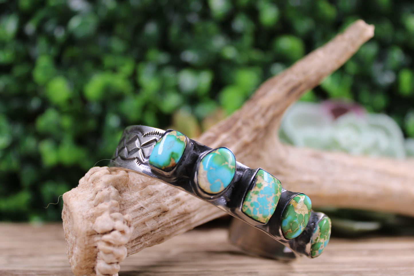 Chimney Butte Navajo Sterling Silver Sonoran Gold Turquoise Cuff Bracelet – Size 7.5