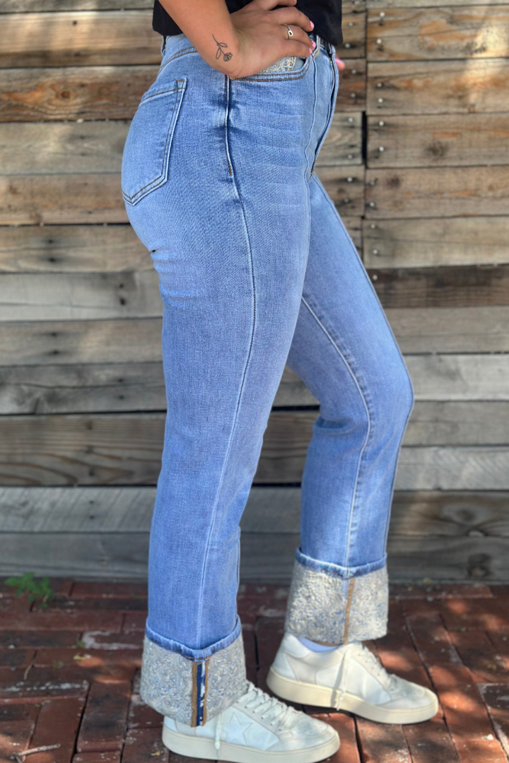 Kreek Embroidered Cuff Jeans