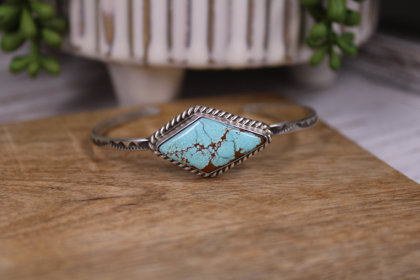 Number 8 Turquoise Cuff Bracelet – Navajo Artist Donovan Skeet