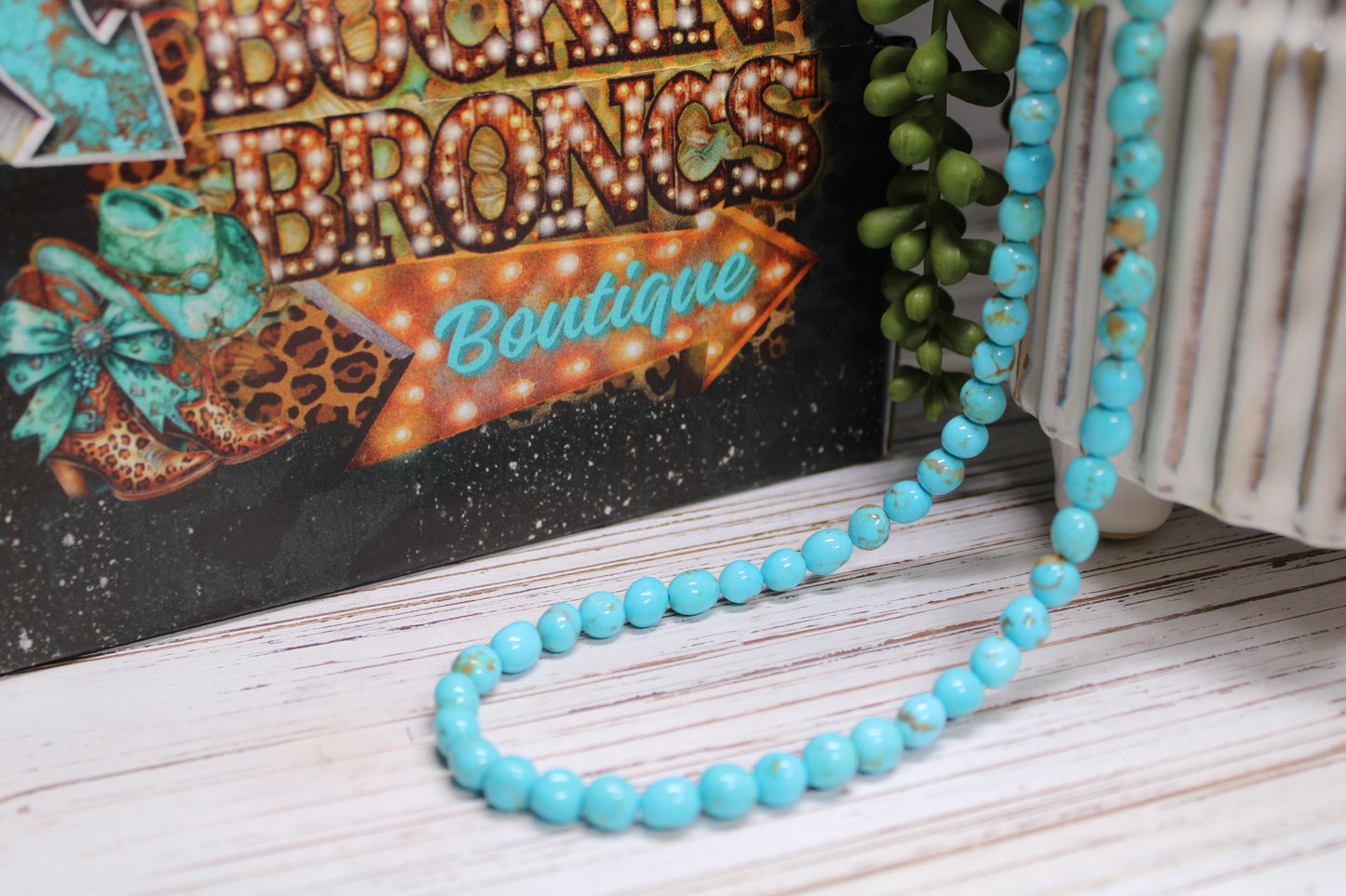 Navajo Handmade Nevada Turquoise Bead Necklace by Artist Naomi Garcia - 18-Inch
