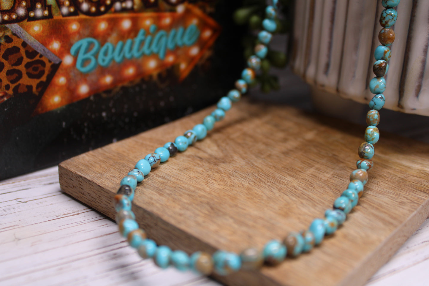 Navajo Handmade Nevada Turquoise Bead Necklace – 20 Inch by Artist Naomi Garcia