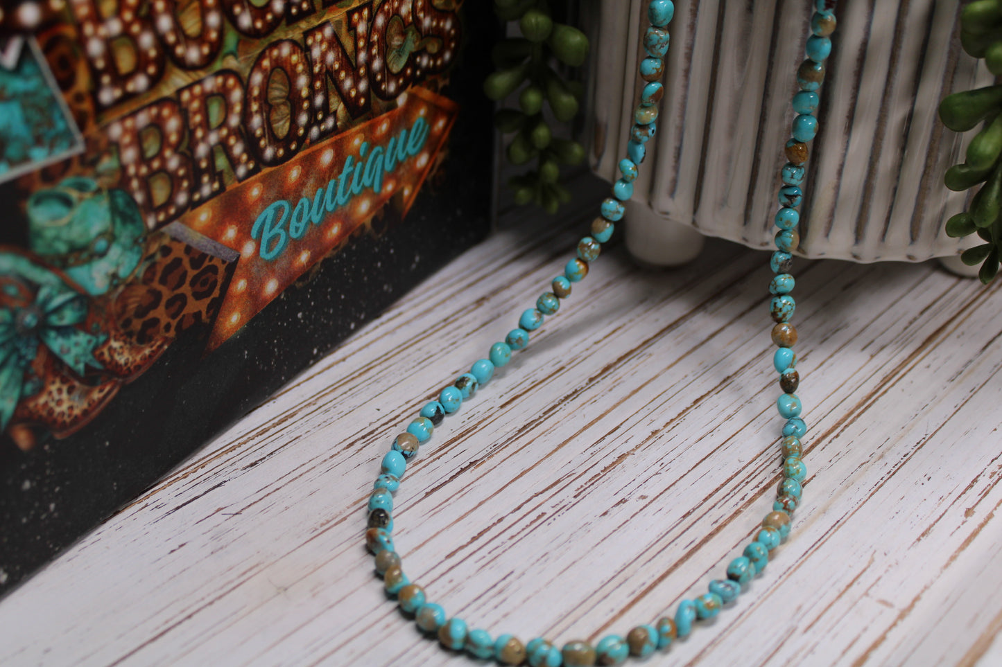 Navajo Handmade Nevada Turquoise Bead Necklace – 20 Inch by Artist Naomi Garcia