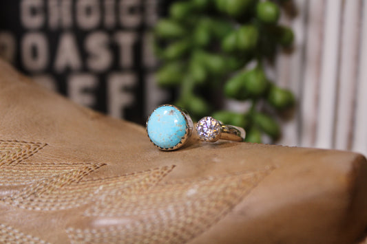 Blue Bird Turquoise & Moissanite Adjustable Ring – Sterling Silver