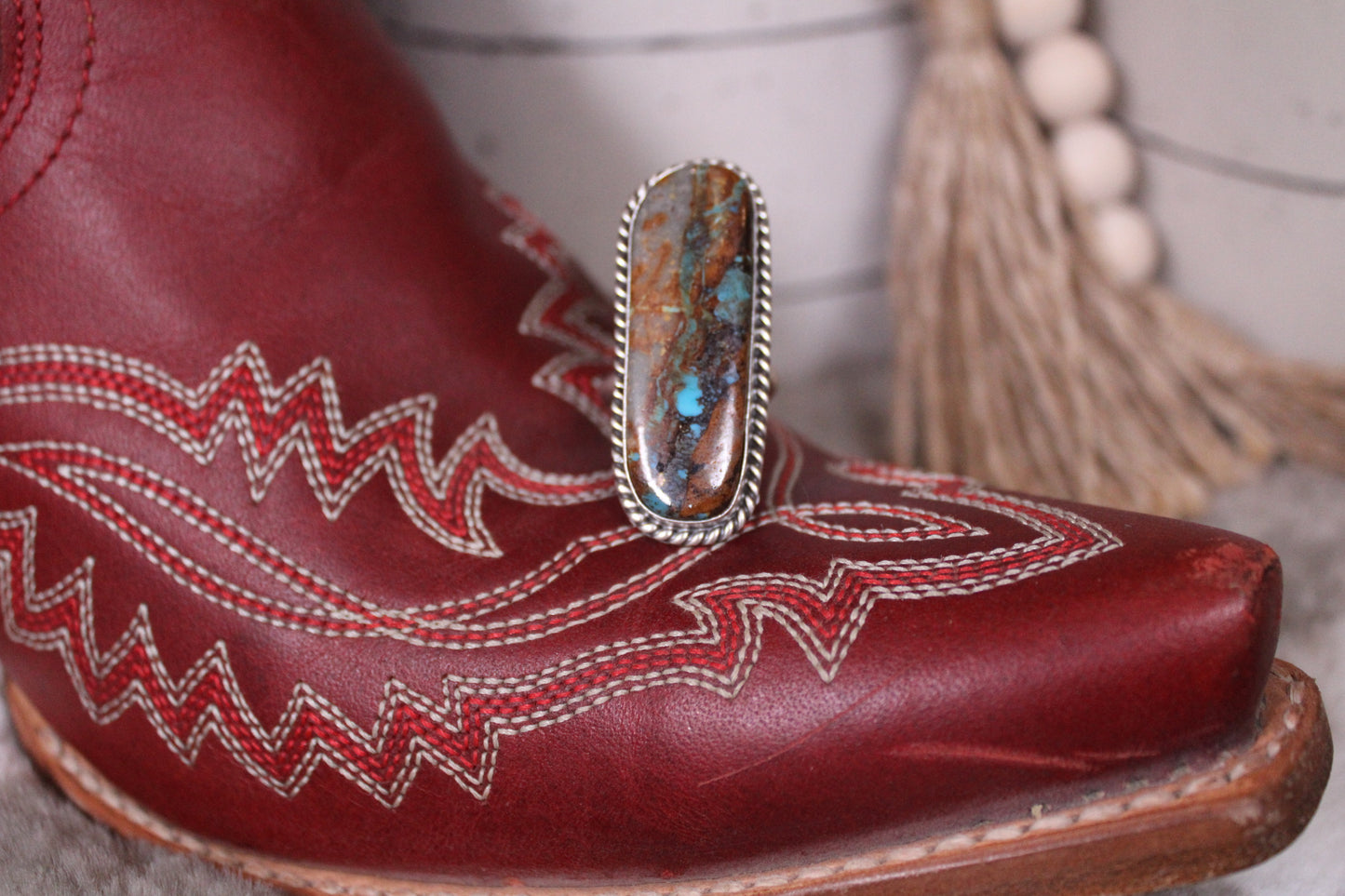 Navajo Royston Ribbon Turquoise Adjustable Ring – Donovan Skeet