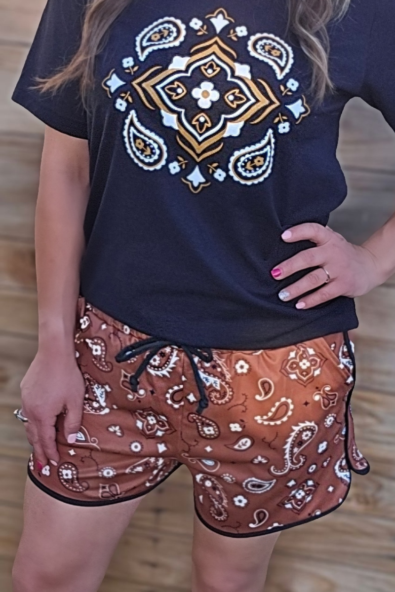 Brown Bandana Babe Shorts