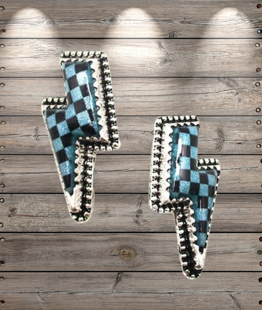 CHECKER THUNDER BOLT STUD EARRINGS