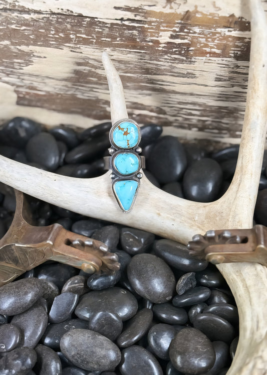 Anderson Largo Navajo Sterling Silver Kingman Turquoise Adjustable Ring