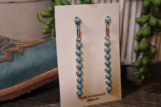 Navajo Davis Kaamassee Zuni Handmade Sterling Silver Turquoise Earrings