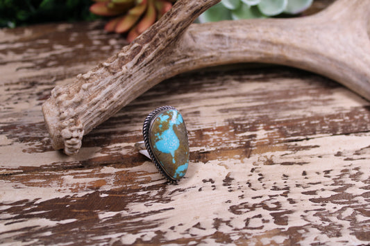 Donovan Nez Navajo Sterling Silver Kingman Turquoise Adjustable Ring