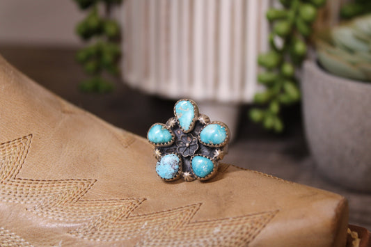 Handmade White Water Turquoise Sterling Silver Adjustable Ring – Stamped Sterling