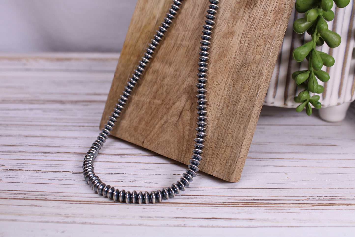 16-Inch Hand-Strung Navajo Pearl Necklace with Saucer Beads – 6mm Sterling Silver